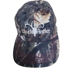 Black Antler Camo Hunting Hat Adjustable Strap Embroidered Antlers Cap
